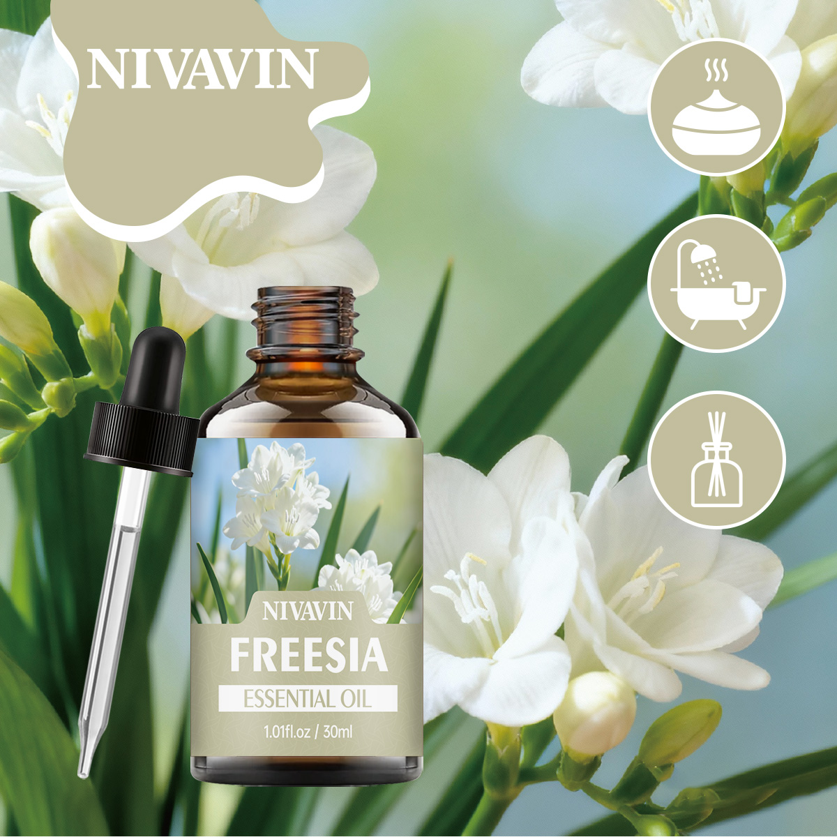 Home Fragrance Co - NIVAVIN 30ml/60ml/100ml Freesia Essential Oil, pure
